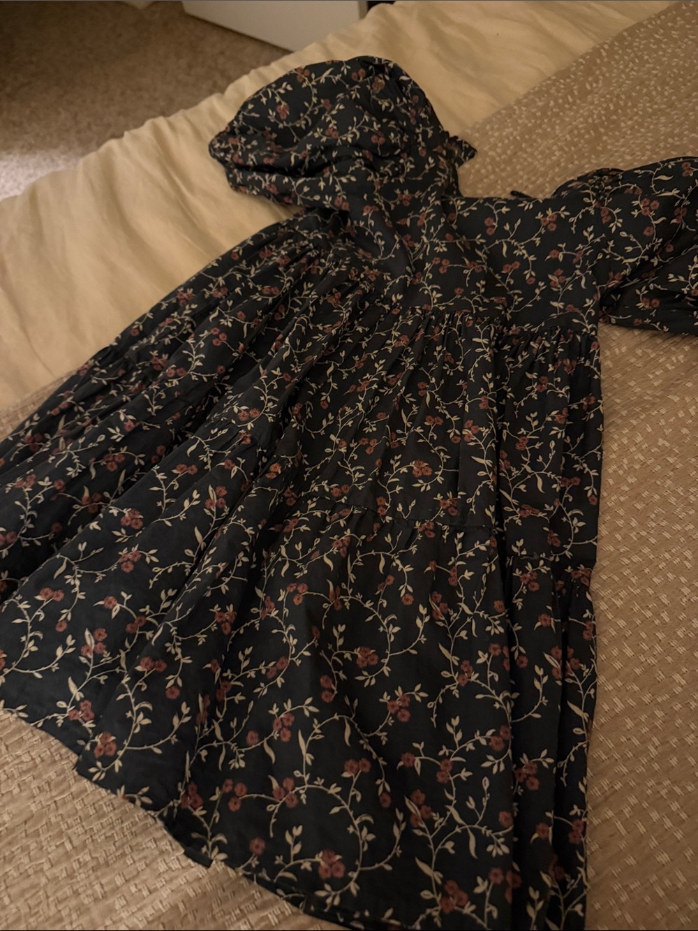 Girls' Floral Hooded Party Dress in Black